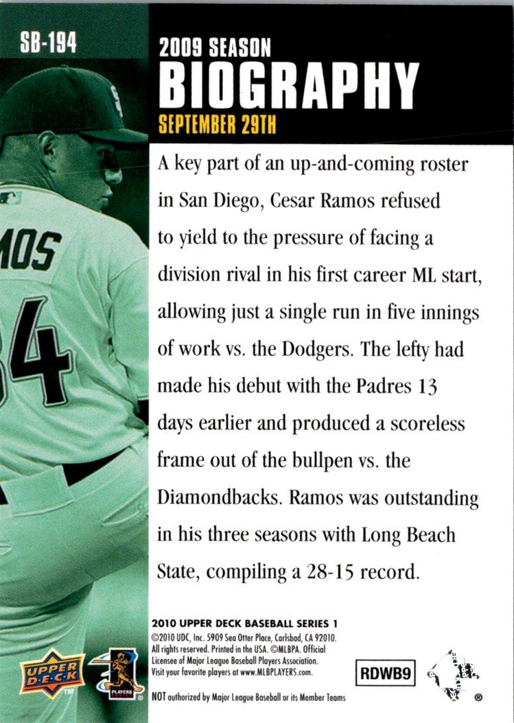 2010 Upper Deck Season Biography Cesar Ramos