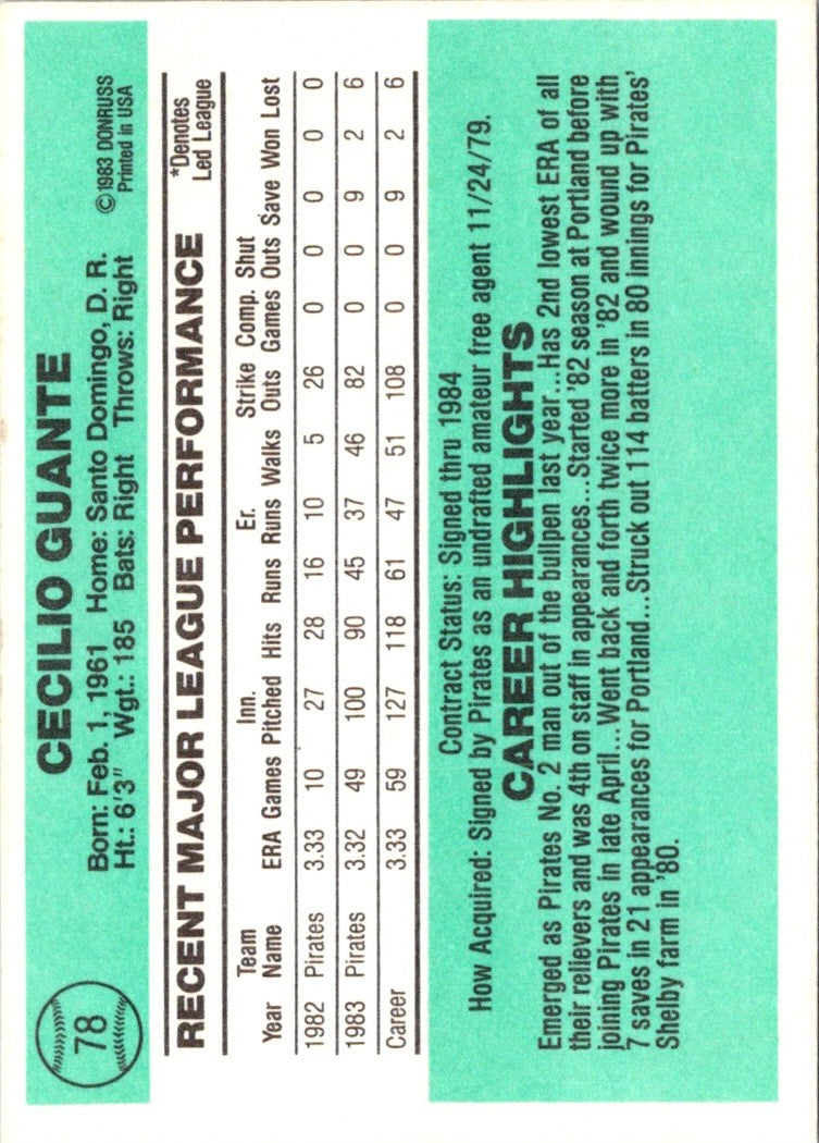 1984 Donruss Cecilio Guante