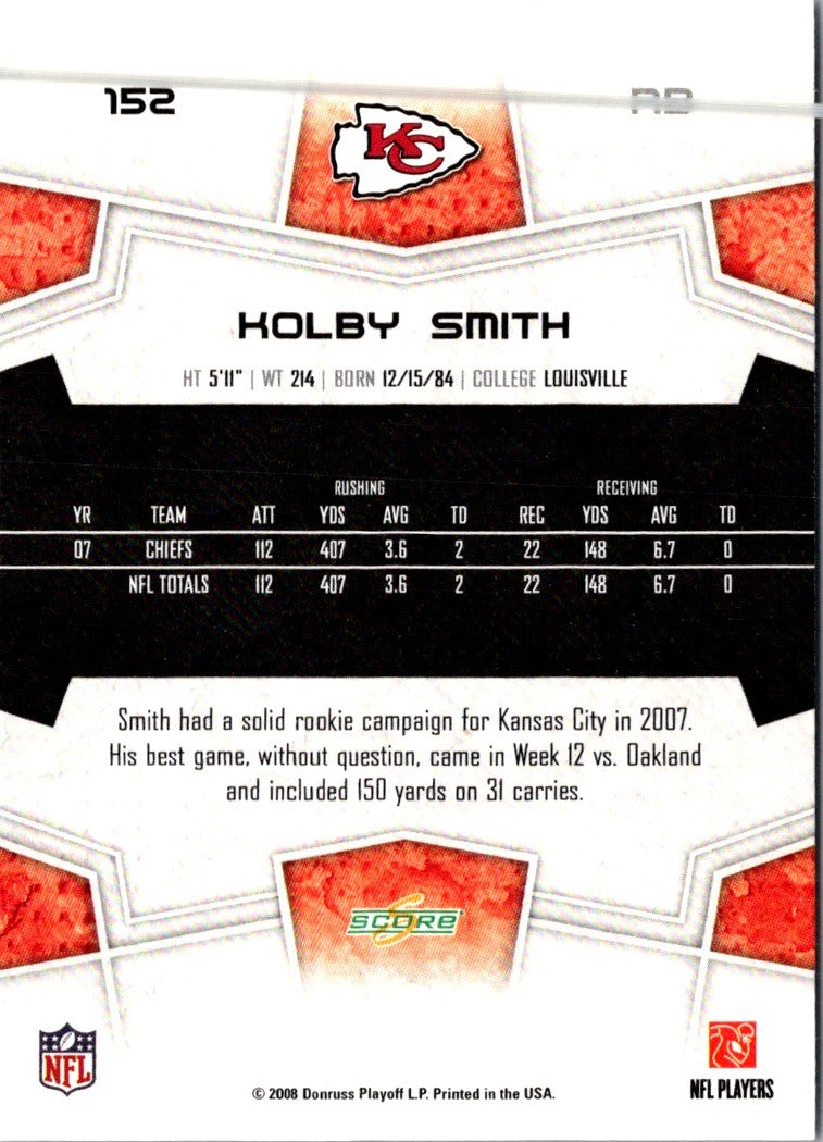 2008 Score Super Bowl XLIII Kolby Smith