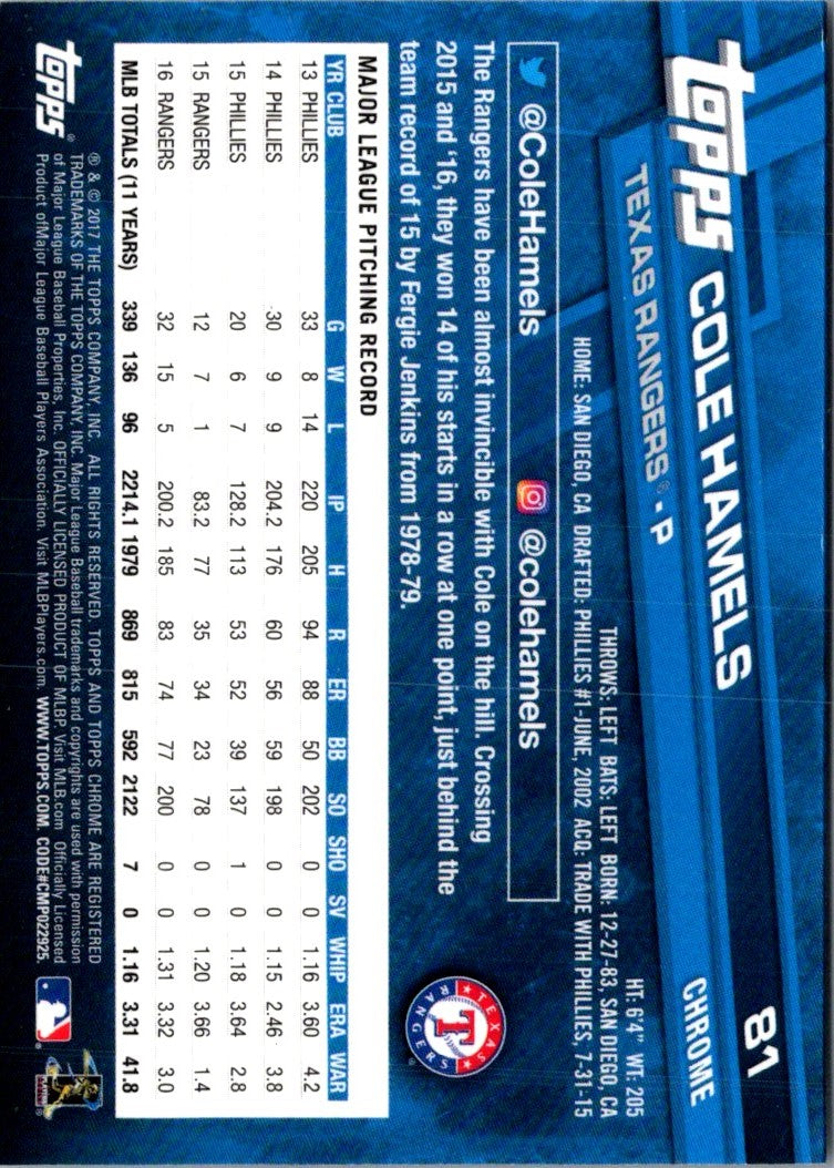 2017 Topps Chrome Cole Hamels