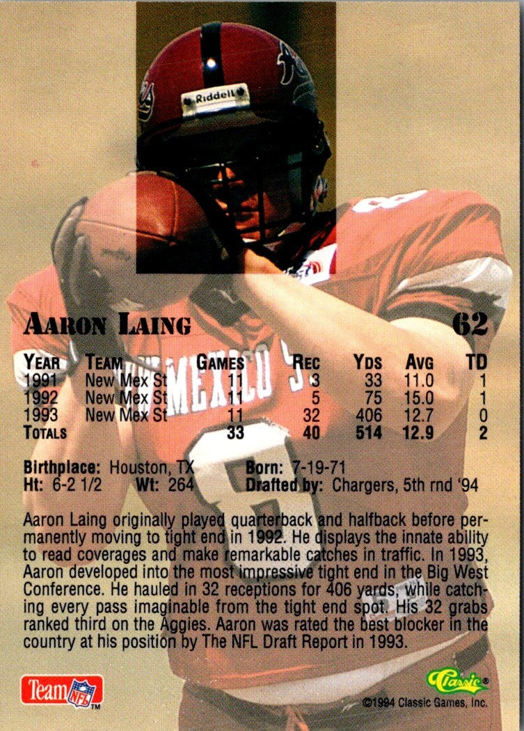 1994 Classic NFL Draft Aaron Laing