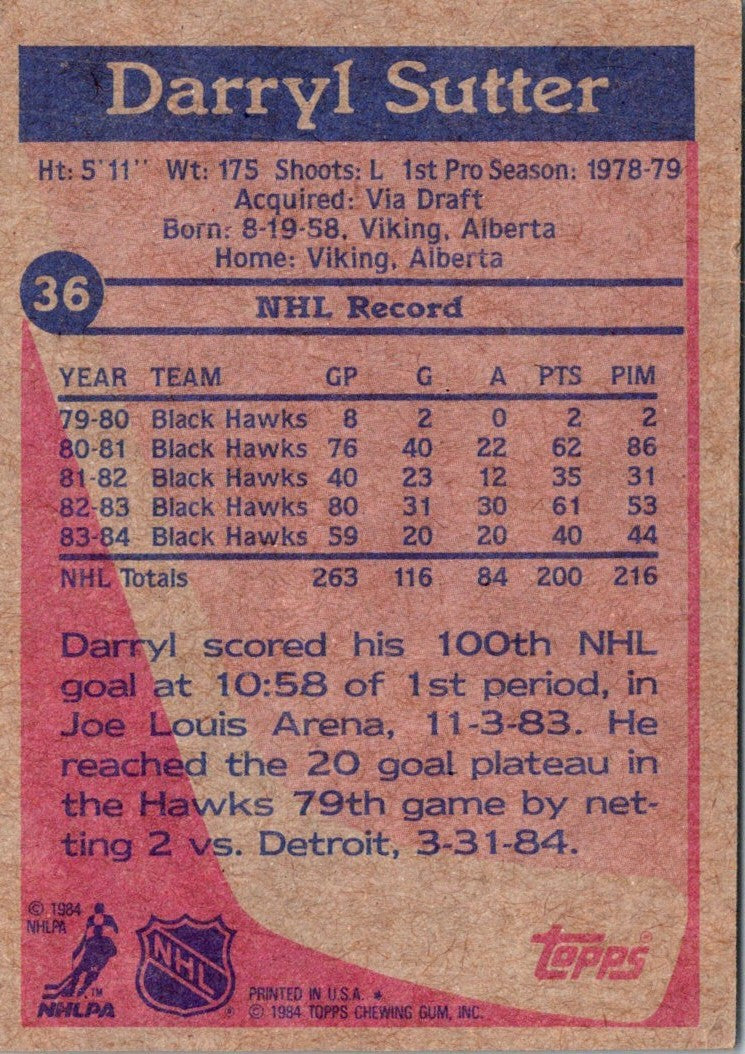 1984 Topps Darryl Sutter