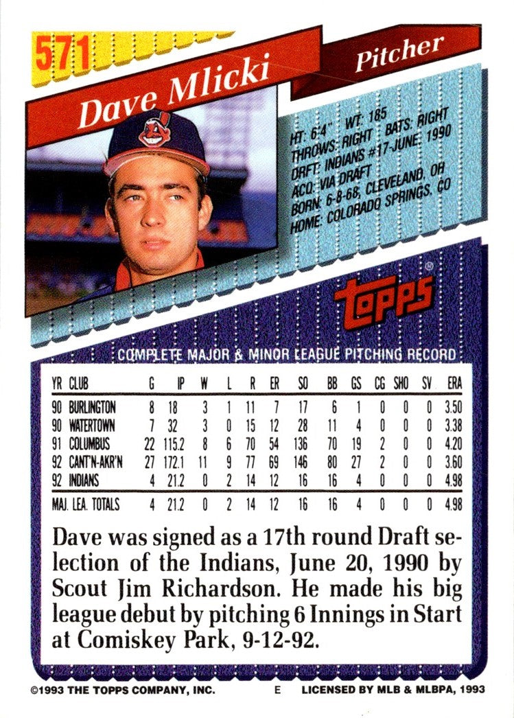 1993 Topps Gold Dave Mlicki