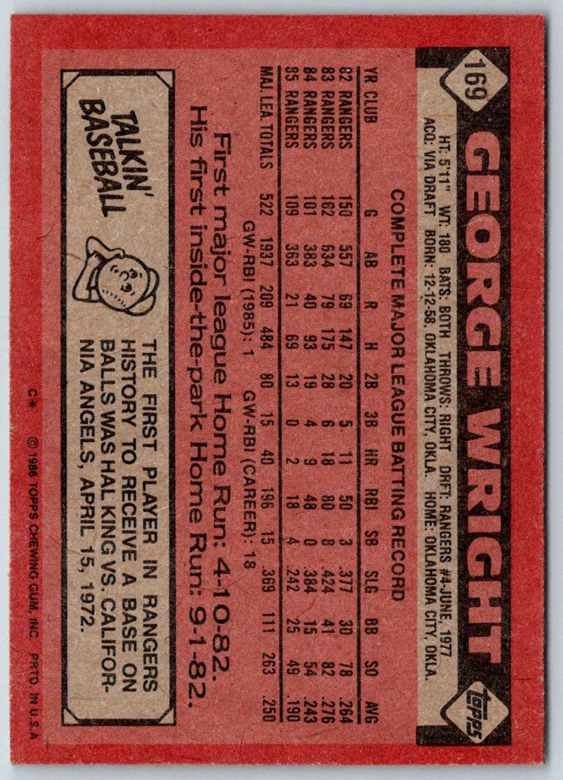 1986 Topps George Wright