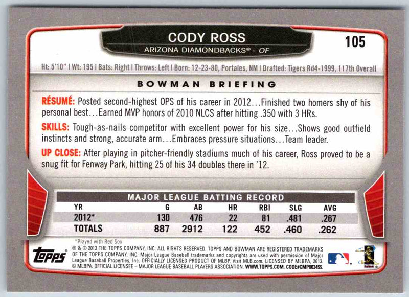 2013 Bowman Cody Ross