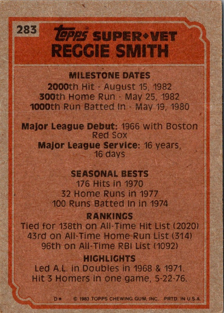 1983 Topps Reggie Smith