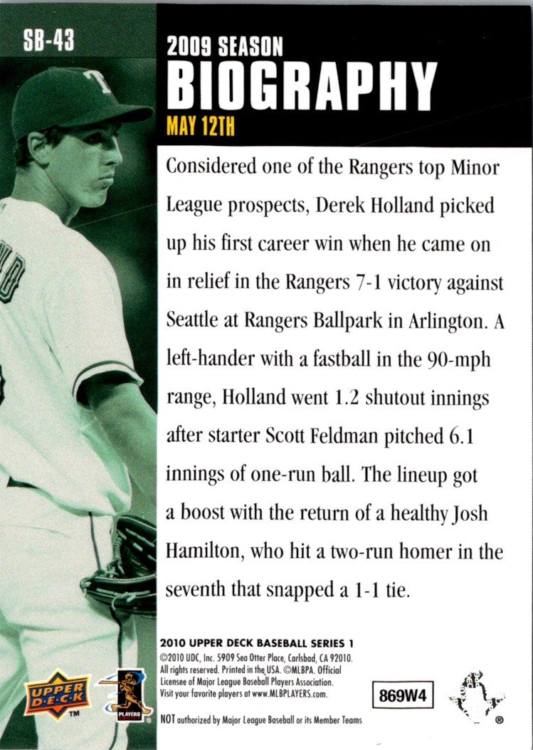 2010 Upper Deck Season Biography Derek Holland