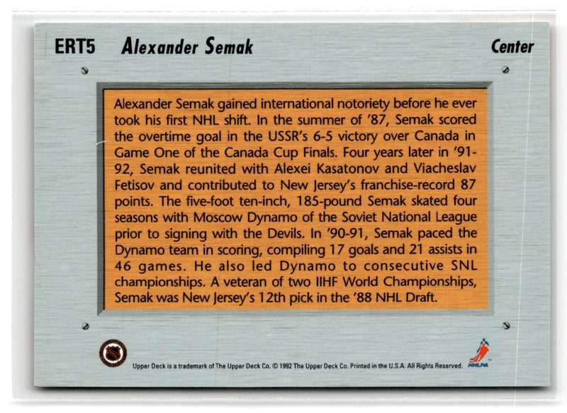 1992 Upper Deck Euro-Rookie Team Alexander Semak