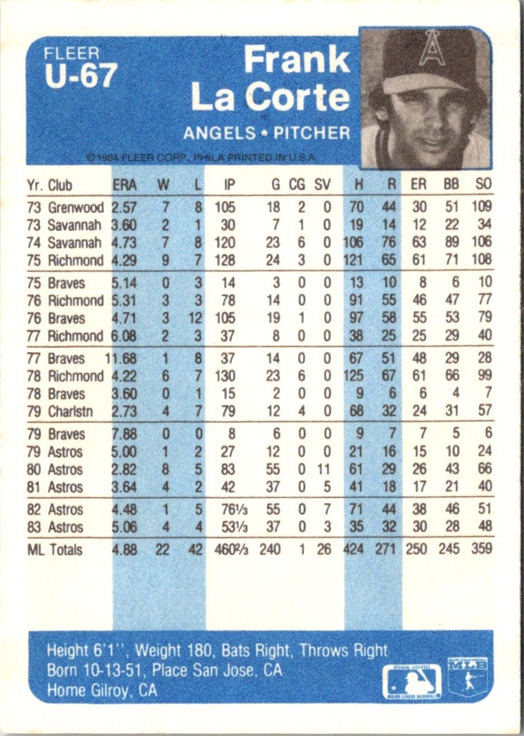 1984 Fleer Update Frank LaCorte