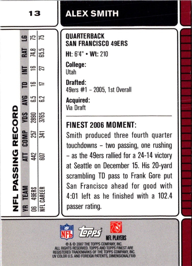 2007 Finest Alex Smith