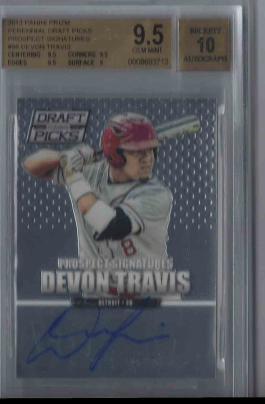 2013 Panini Prizm Devon Travis 9.5 BGS #98 Rookie Autograph