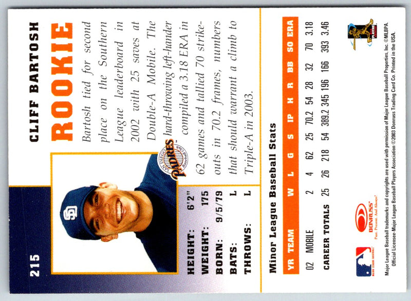 2003 Donruss Champions Cliff Bartosh