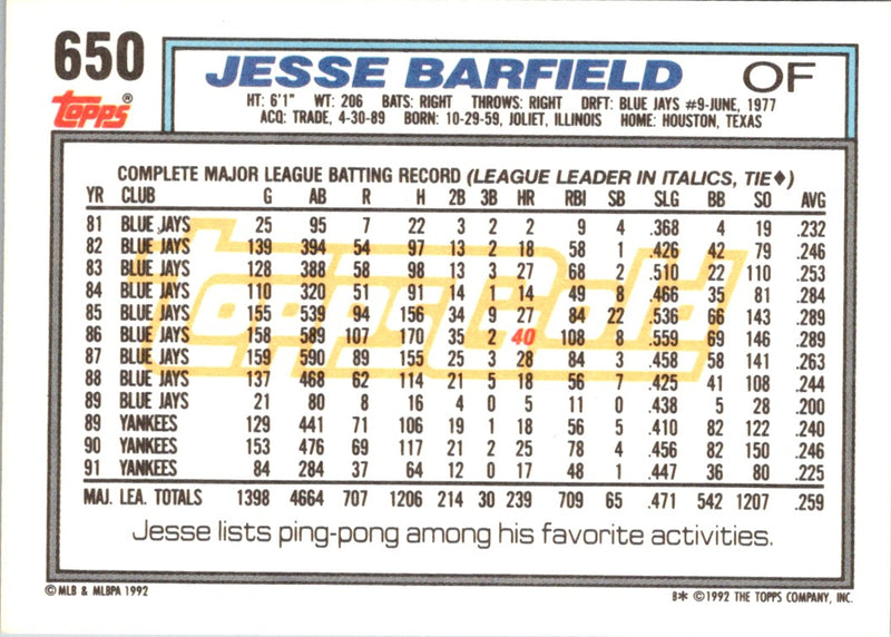 1992 Topps Jesse Barfield