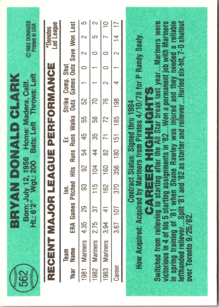 1984 Donruss Bryan Clark