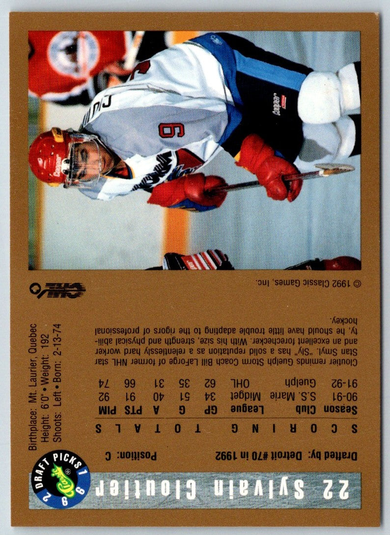 1992 Classic Draft Picks Sylvain Cloutier