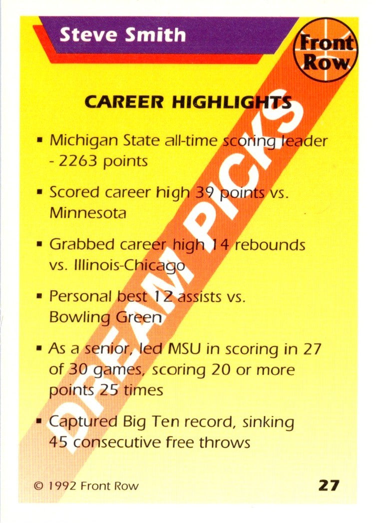 1992 Front Row Dream Picks Steve Smith