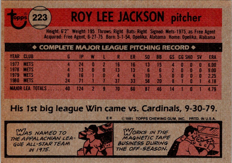 1981 Topps Roy Lee Jackson