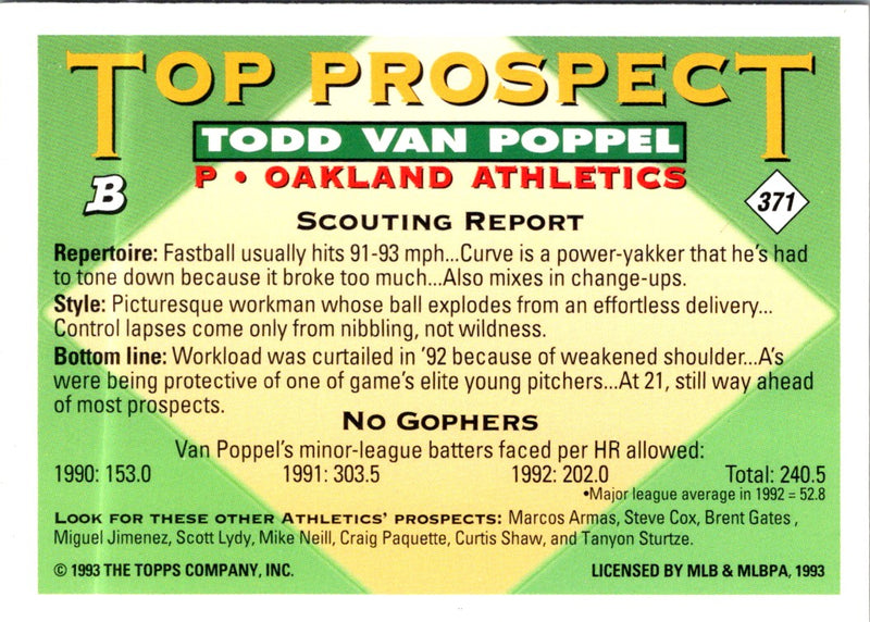 1993 Bowman Todd Van Poppel