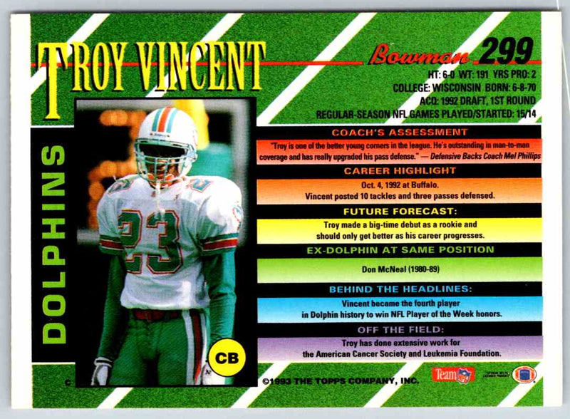 1993 Bowman Football Troy Vincent