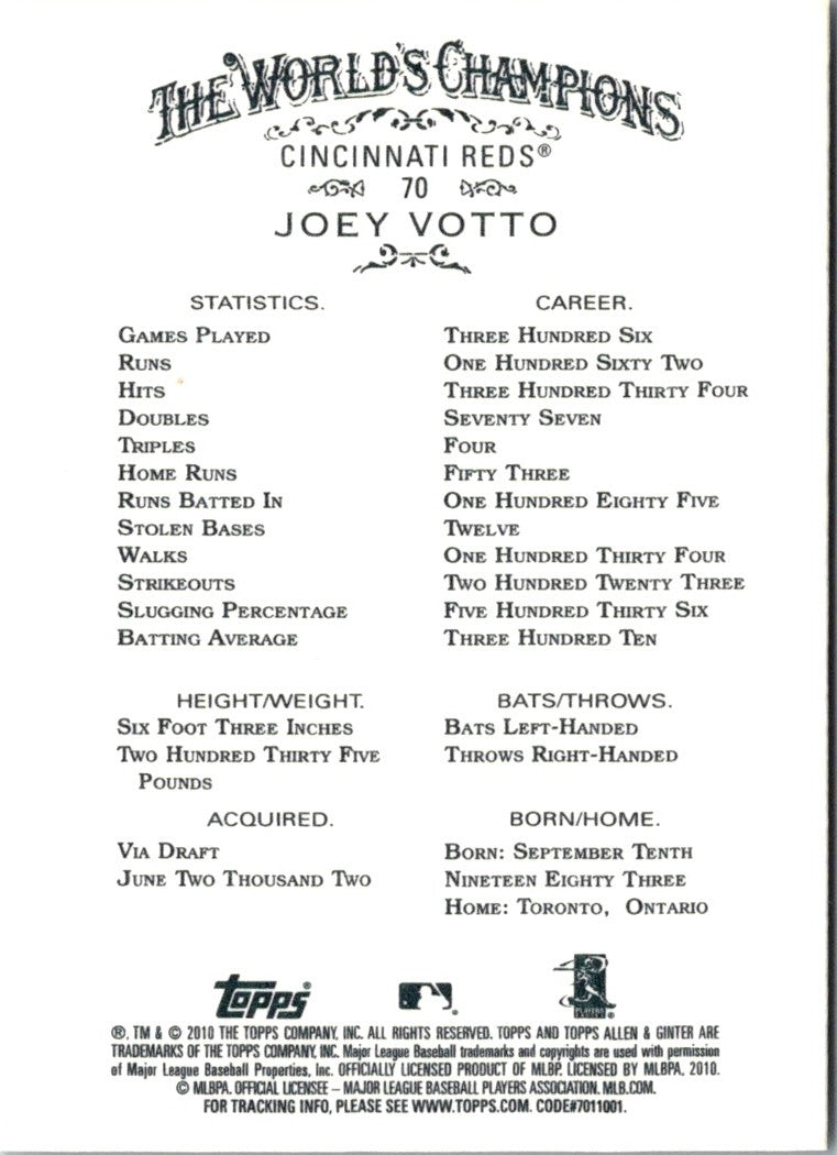 2010 Topps Allen & Ginter Joey Votto