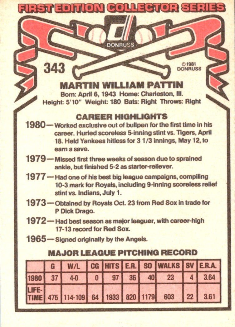 1981 Donruss Marty Pattin