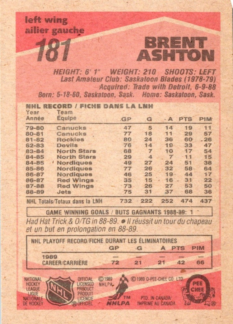 1989 O-Pee-Chee Brent Ashton