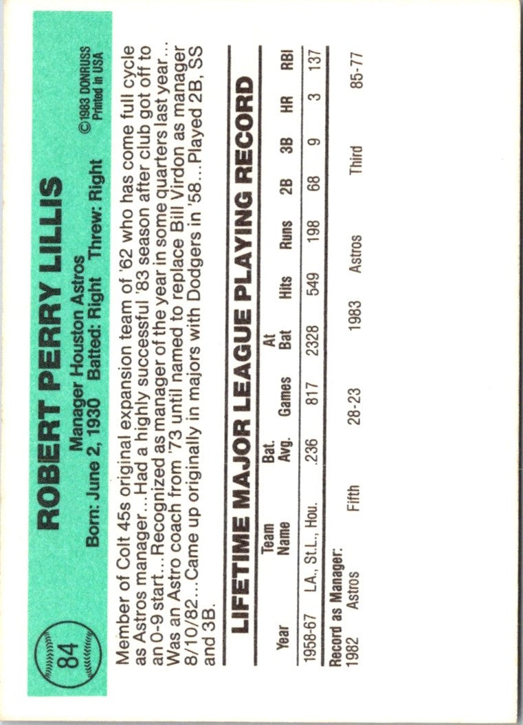 1984 Donruss Bob Lillis