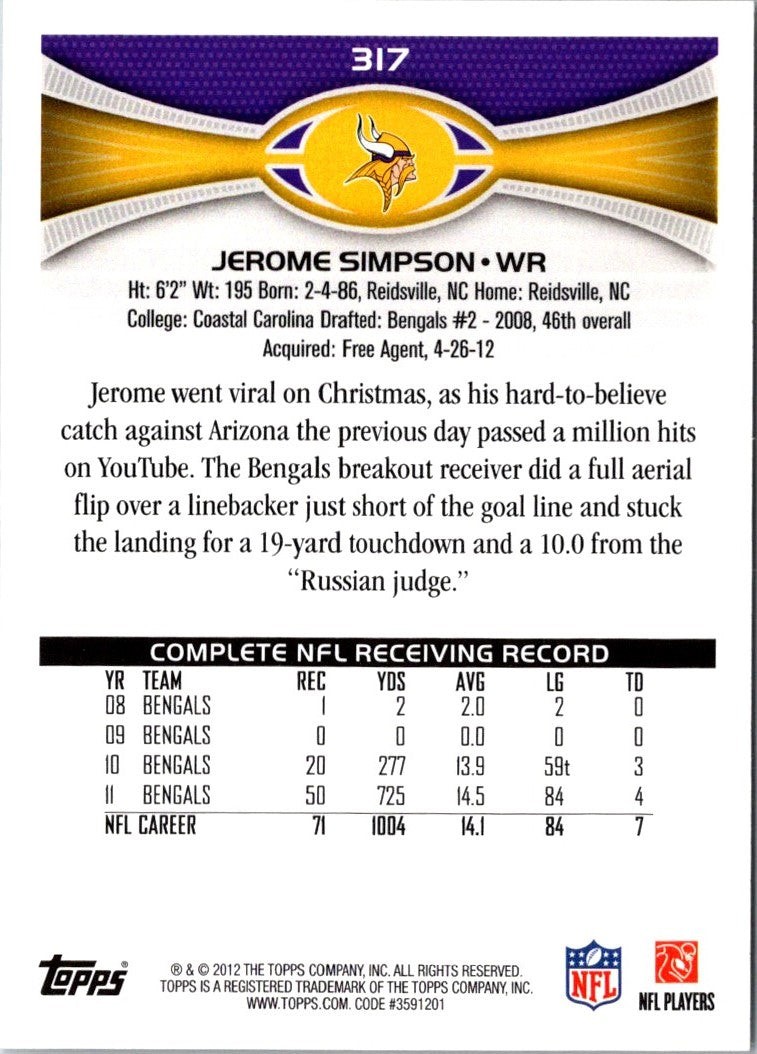 2012 Topps Jerome Simpson