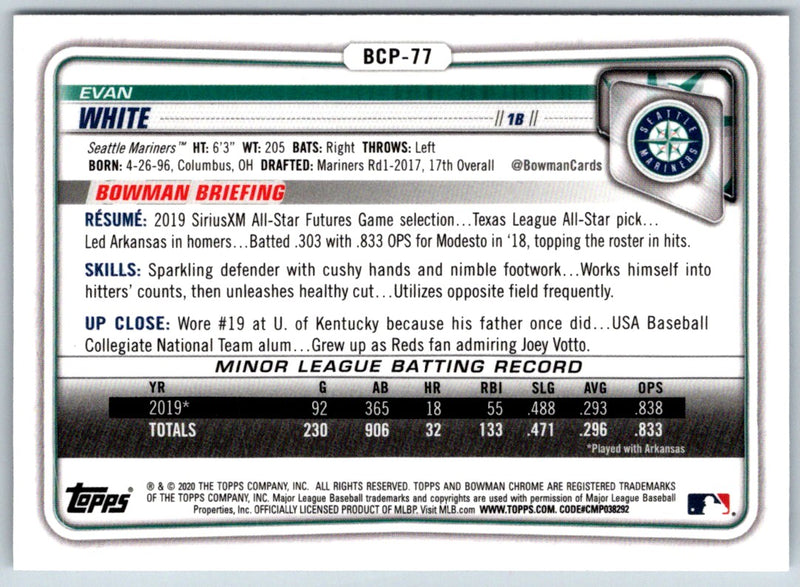 2020 Bowman Chrome Prospects Evan White