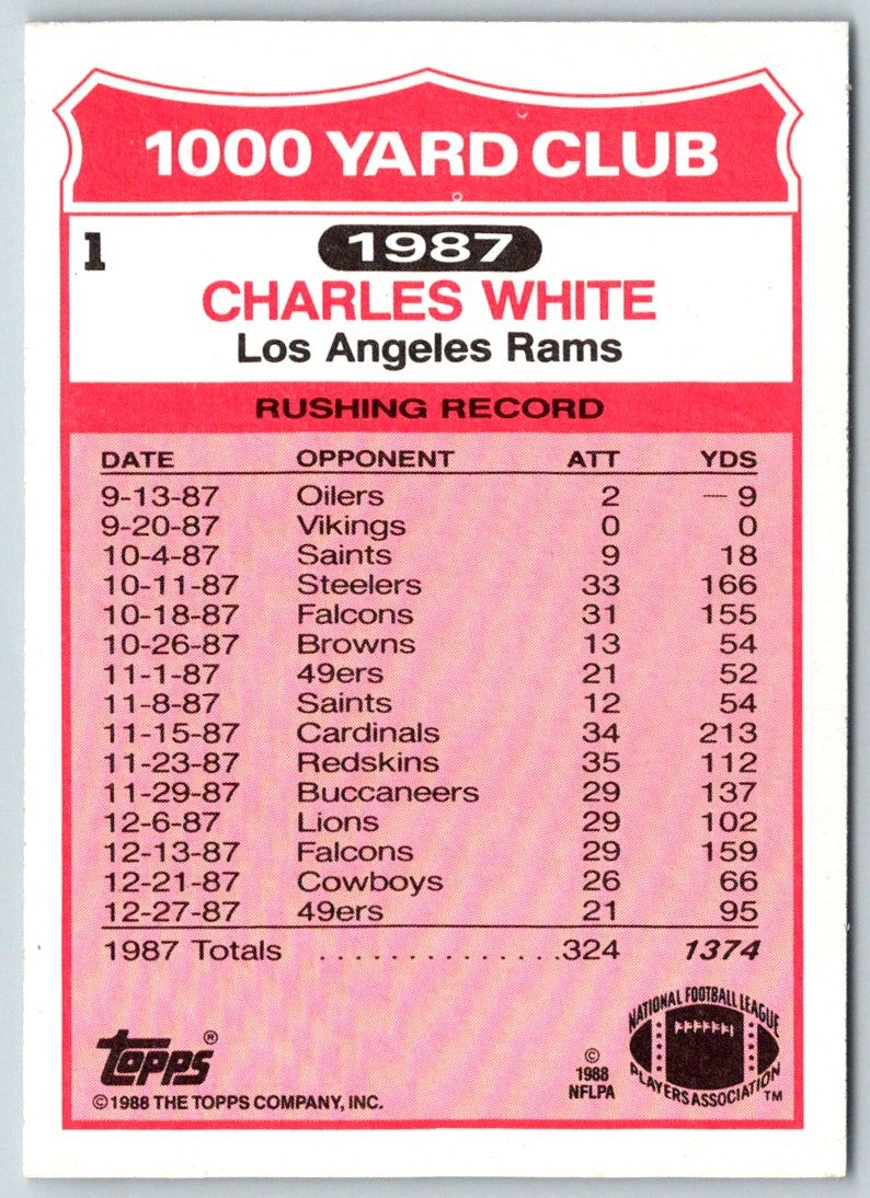 1988 Topps 1000 Yard Club Charles White