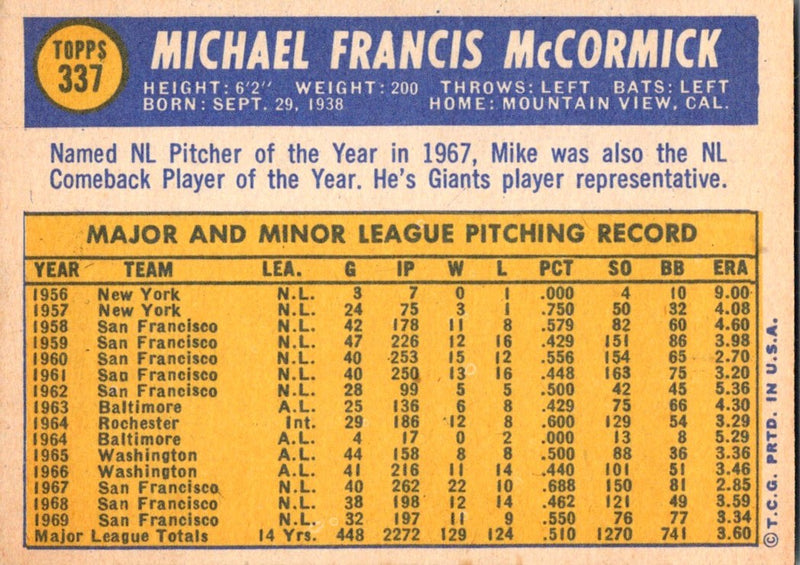 1970 Topps Mike McCormick