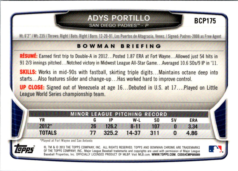 2013 Bowman Chrome Prospects Adys Portillo