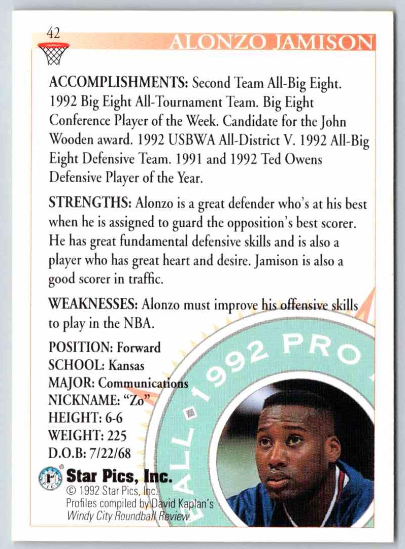 1992 Star Pics Alonzo Jamison