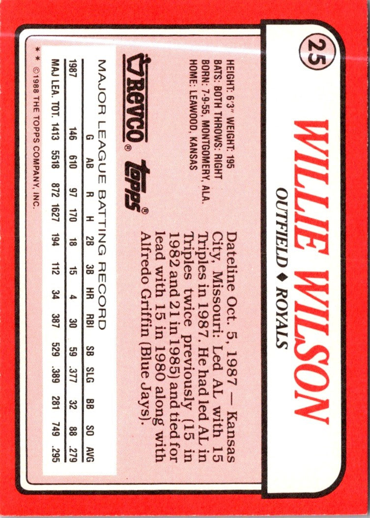 1988 Topps Revco League Leaders Willie Wilson