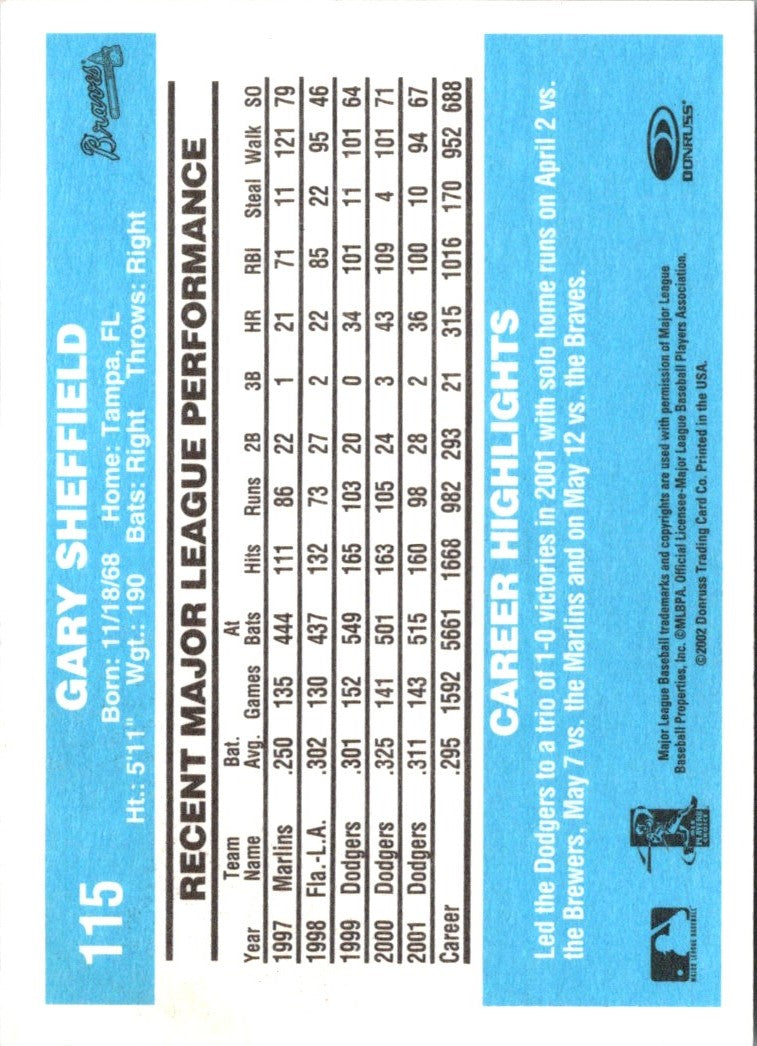 2002 Donruss Originals Gary Sheffield
