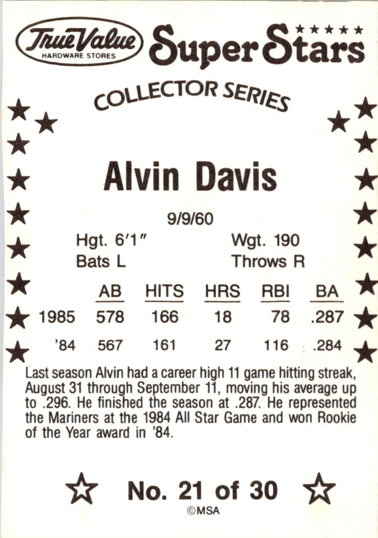 1986 True Value Alvin Davis