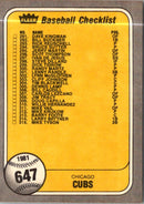 1981 Fleer Checklist: Angels/Cubs