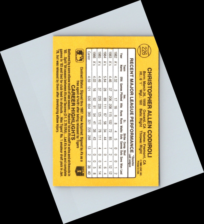 1986 Donruss Chris Codiroli