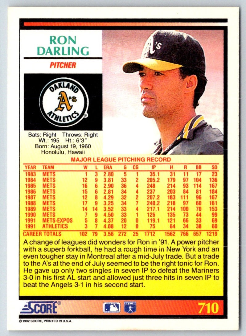 1992 Score Ron Darling