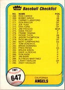 1981 Fleer Checklist: Angels/Cubs