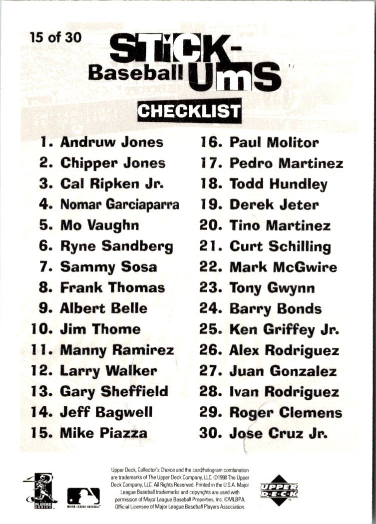 1998 Collector's Choice Stickums Mike Piazza