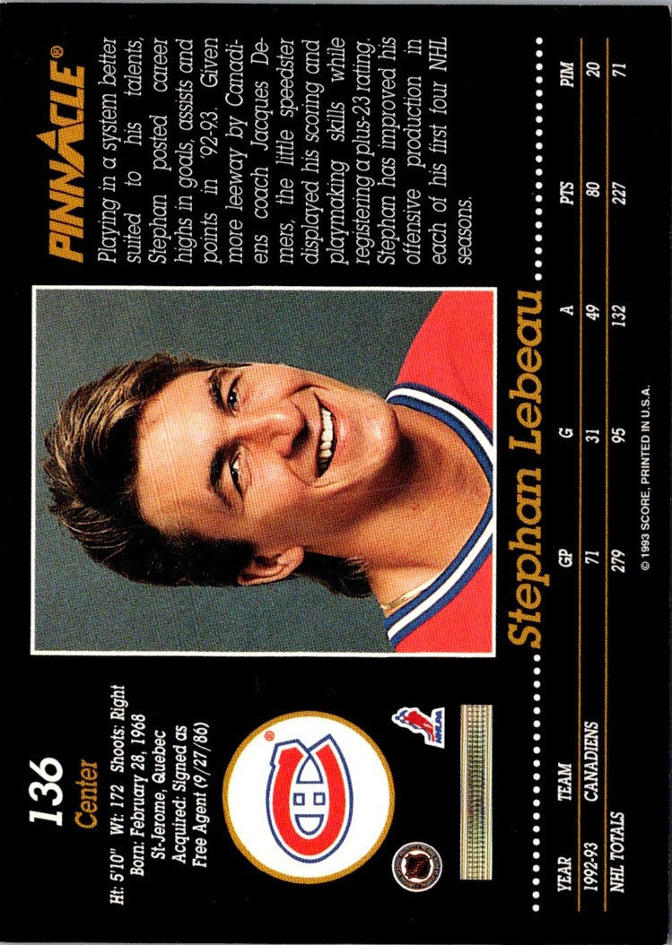 1993 Pinnacle Stephan Lebeau