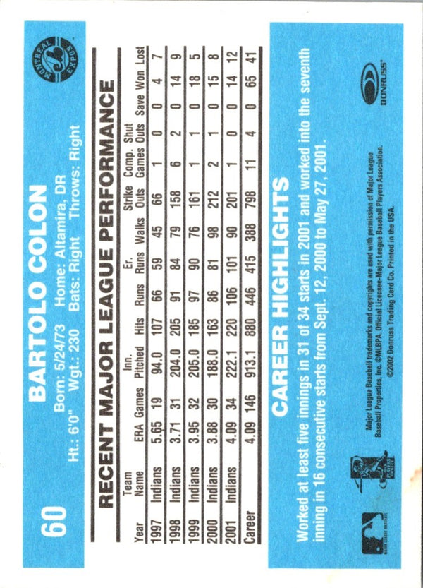 2002 Donruss Originals Bartolo Colon #60