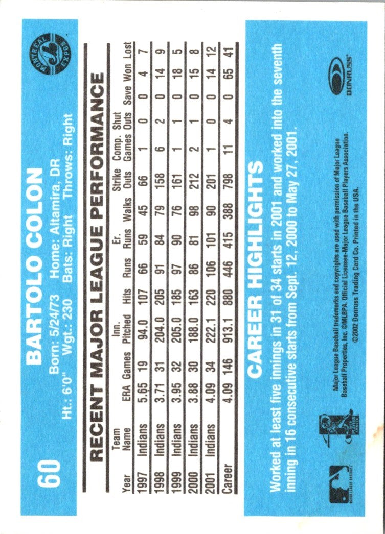 2002 Donruss Originals Bartolo Colon
