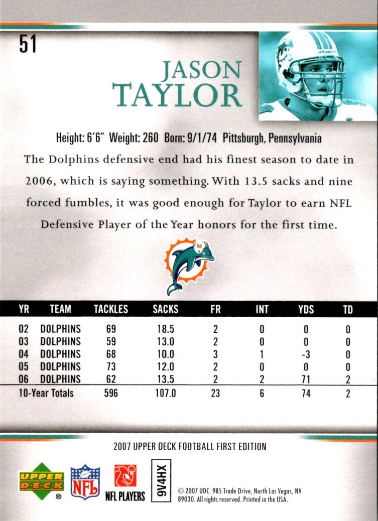 2007 Upper Deck First Edition Jason Taylor