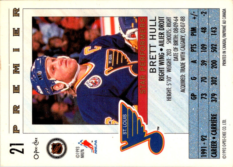 1992 O-Pee-Chee Premier Star Performers Brett Hull