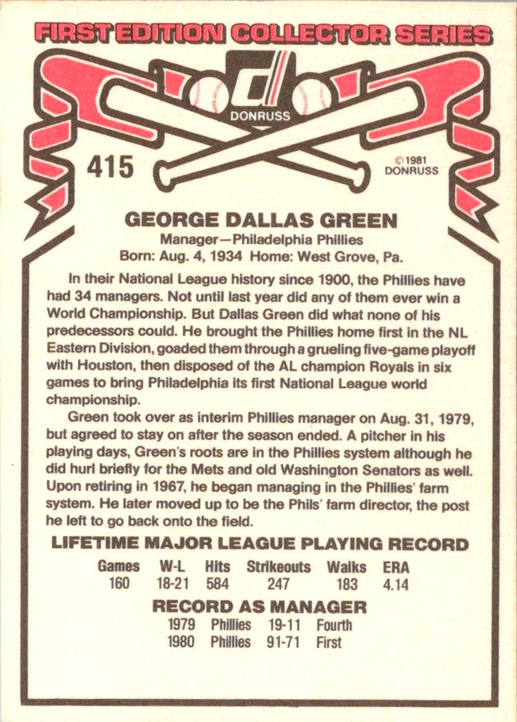 1981 Donruss Dallas Green