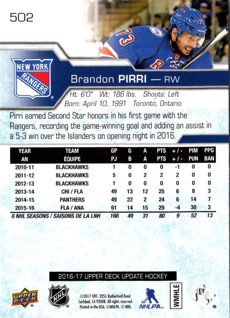 2016 Upper Deck Brandon Pirri