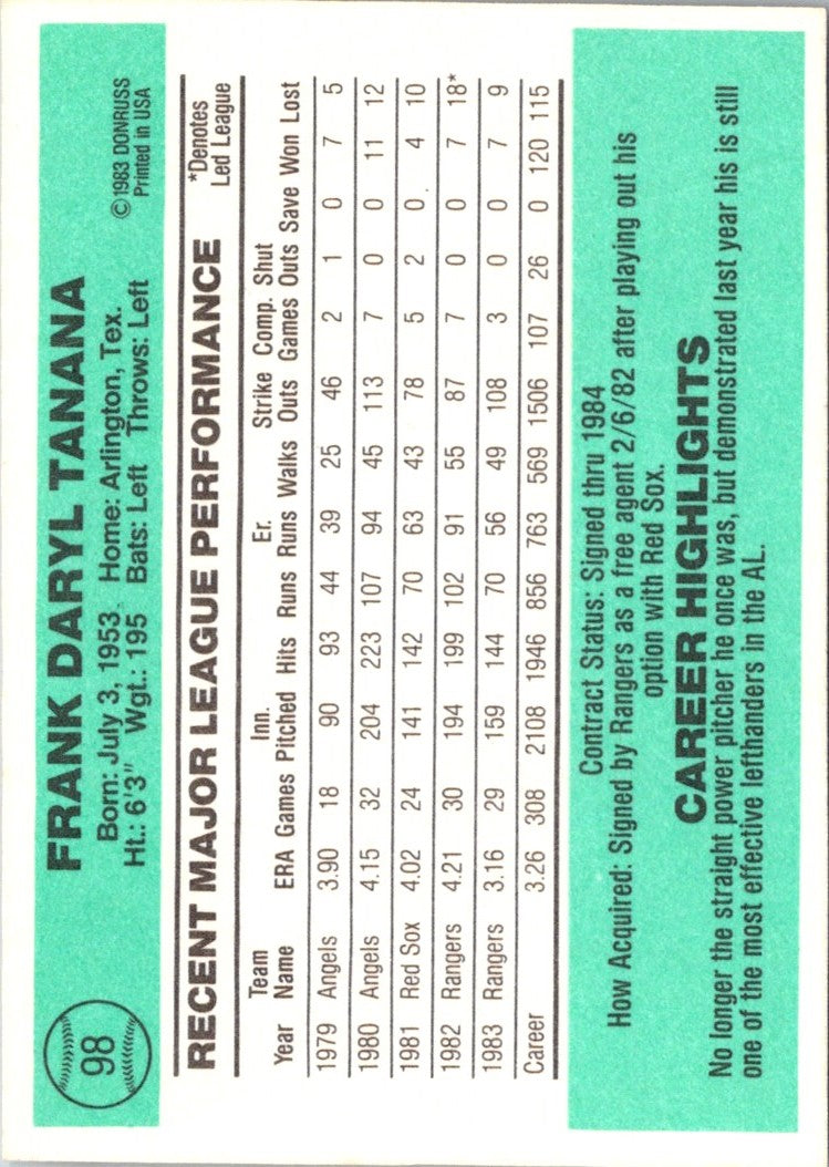 1984 Donruss Frank Tanana