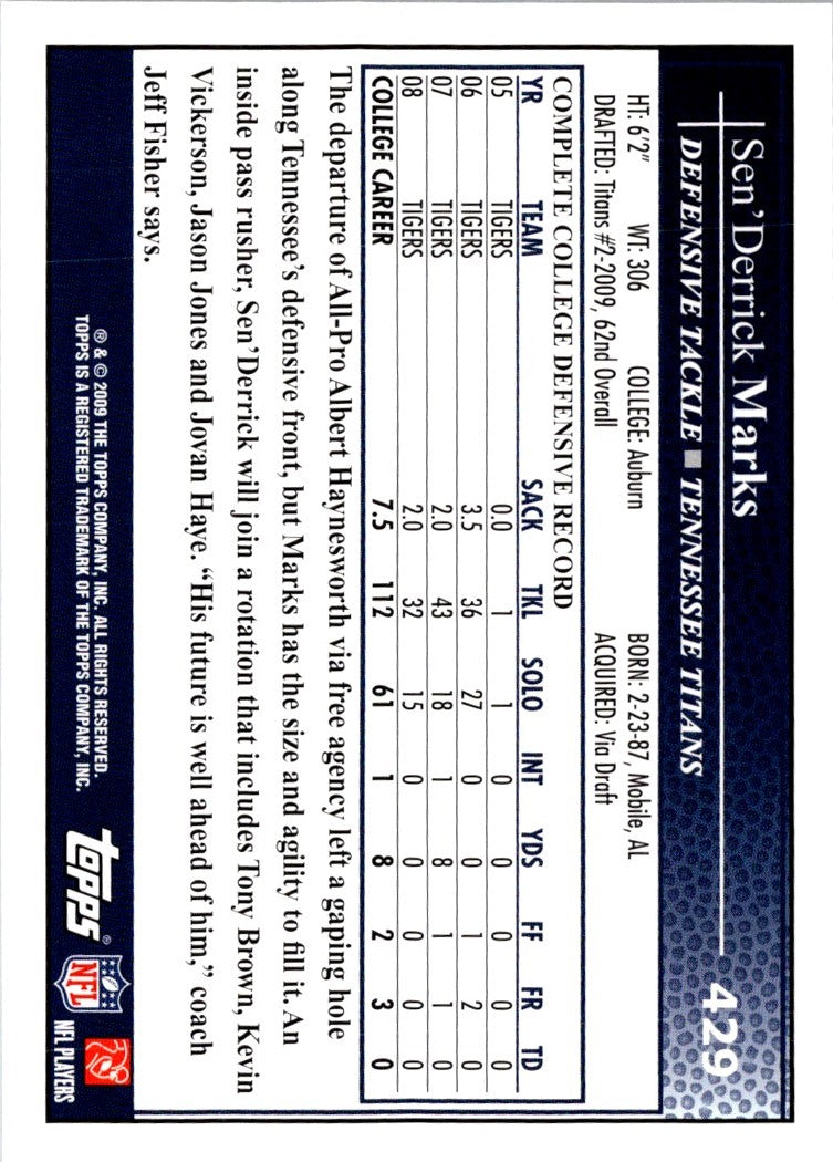 2009 Topps Sen'Derrick Marks